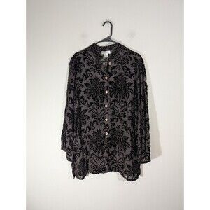 Anes. A Womens Black Burnout Velvet Sheer Blouse Sz XL‎ Grunge Whimsigoth Fairy